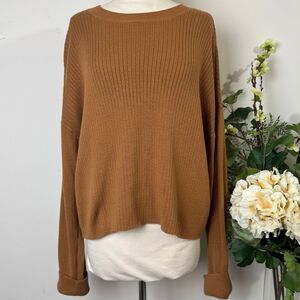 Treasure & Bond Caramel Brown Ribbed Cotton Sweater | Size L